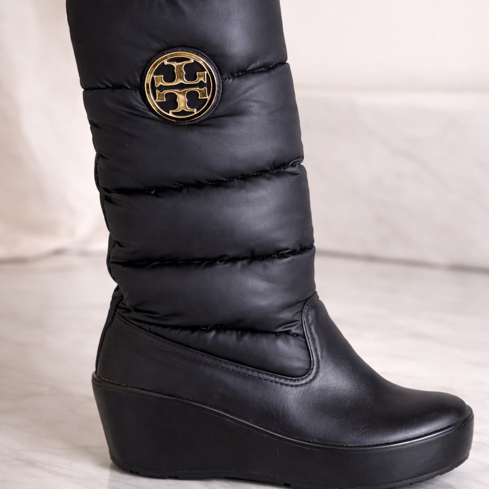 Tory Burch Black Winter Boots with Gold Emblem